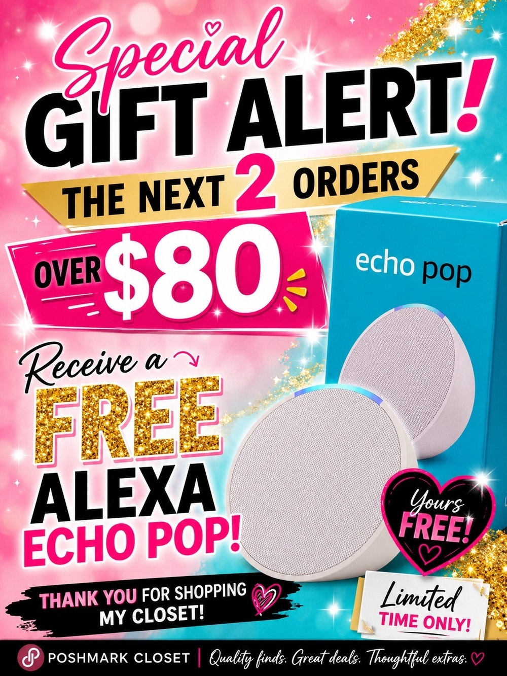 FREE GIFT: Amazon Echo Pop Smart Speaker with Purchase Of $80 or OVER